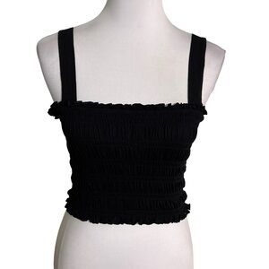 American Eagle Outfitters Black Smocked Crop Top